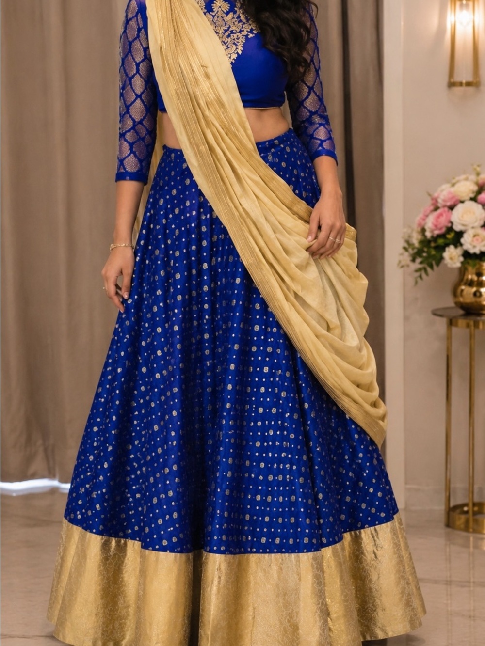 Royal Blue and Gold Embellished Lehenga